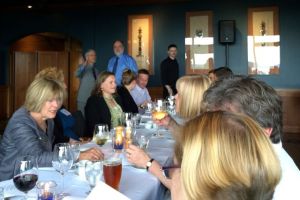 Dinner sponsored by Soutron Global at the Salmon House across the bay. Fun evening with happy people, good food, fun entertainer on a synthesizer, incredible views of Vancouver and more, and a bit of dancing.